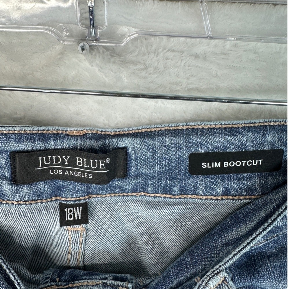 Judy Blue Slim Bootcut Jeans Women 18W Blue Medium Wash Distressed 1306 - Picture 3 of 7